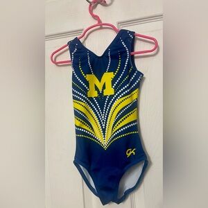 GK Elite Girl's Navy Blue & Yellow Leotard Size CS University of Michigan